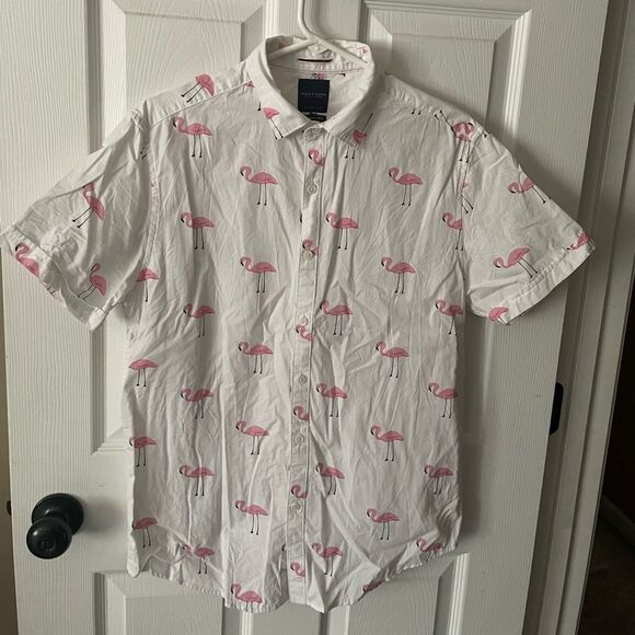Denim & Flower Ricky Singh Flamingo Button Front Slim Fit Short Sleeve Shirt M - Picture 1 of 5